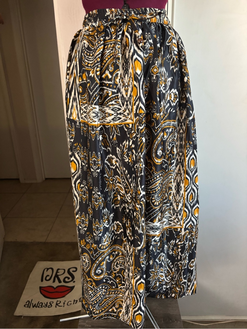 NWT Gypsie Blu Black & Mustard Paisley Boho Maxi Skirt - Women, Size XL